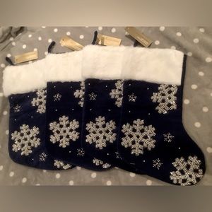 BNWT Set of 4 Navy blue  sequinned beaded Christmas Stockings